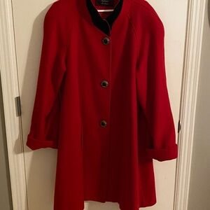 Chic Red Women's Stephanie Matthews finish coat, trimmed with velvet